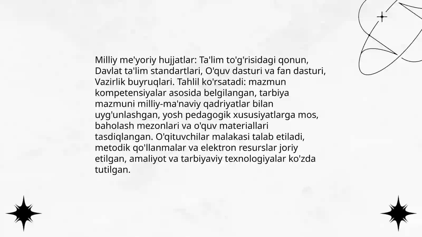 Umumtalim maktablarida tarbiya fanini oqitish metodikasi fanini mazmunini yorutuvchi meyoriy hujatlarni organish va tahlil etish 3