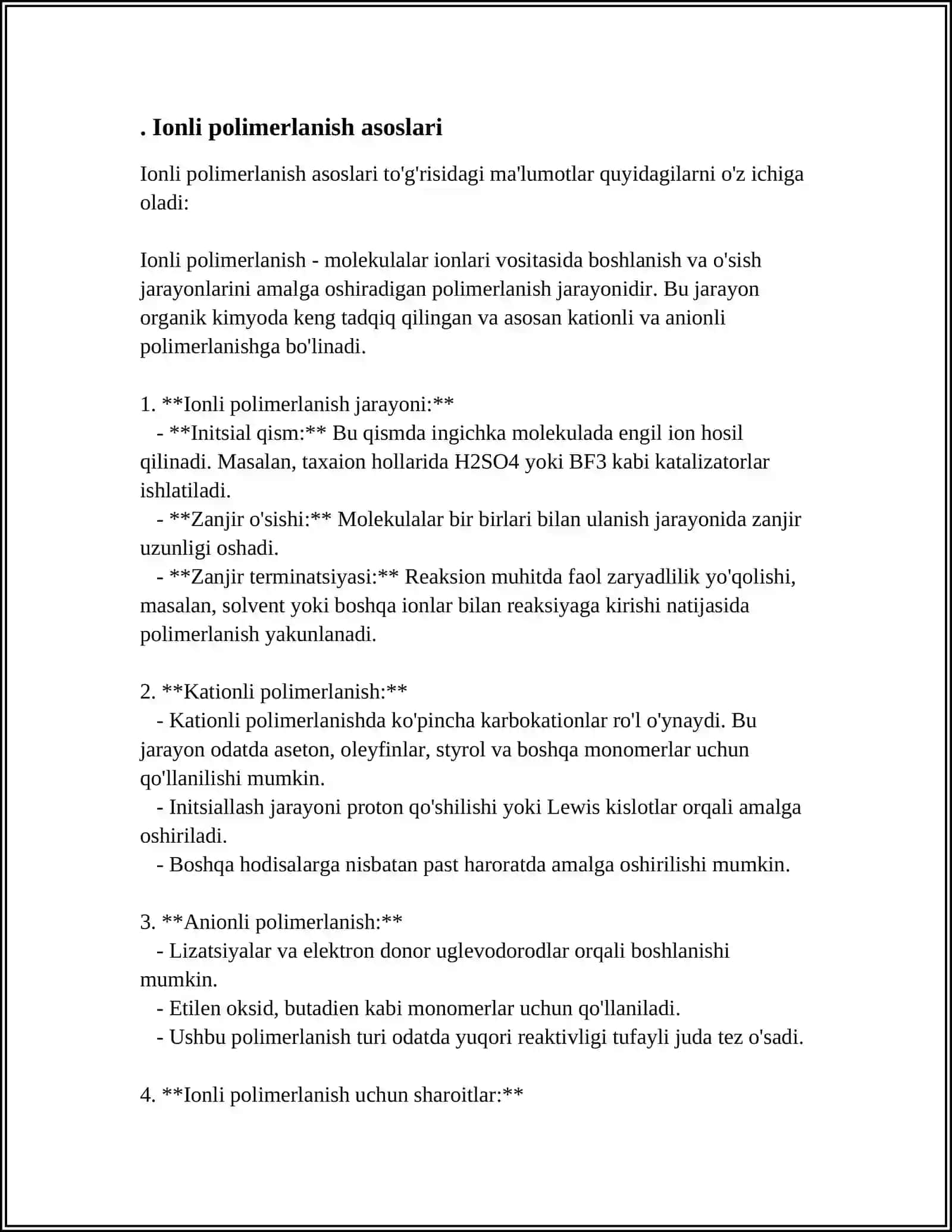 IONLI POLIMERLANISH TURLARI.KATION VA ANION POLIMERLANISH 3