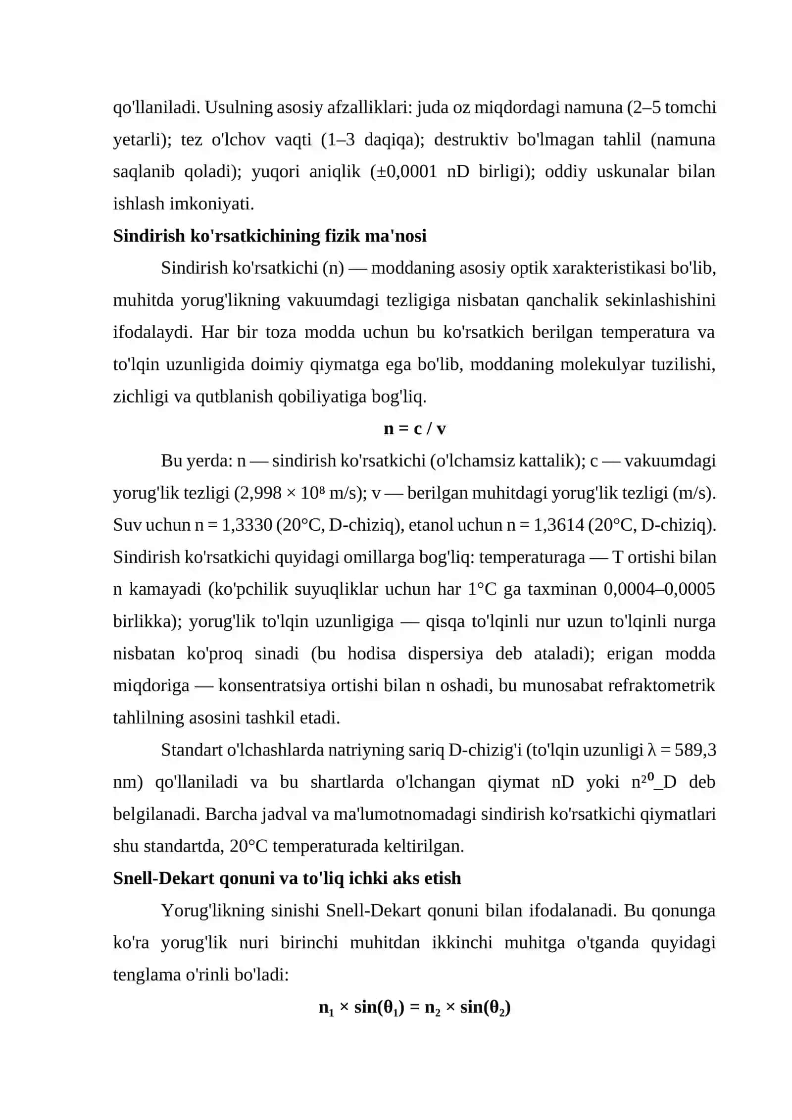Refraktometriya usulida eritmalarning sindirish ko'rsatkichini aniqlash va konsentratsiyani hisoblash. 3