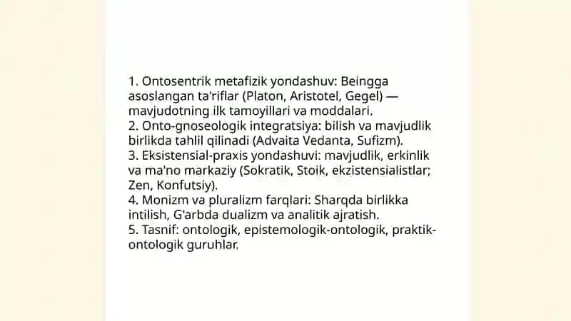 Falsafaning mohiyatiga oid Sharq va G'arb mutafakkirlari ta'riflarini tasniflash 3
