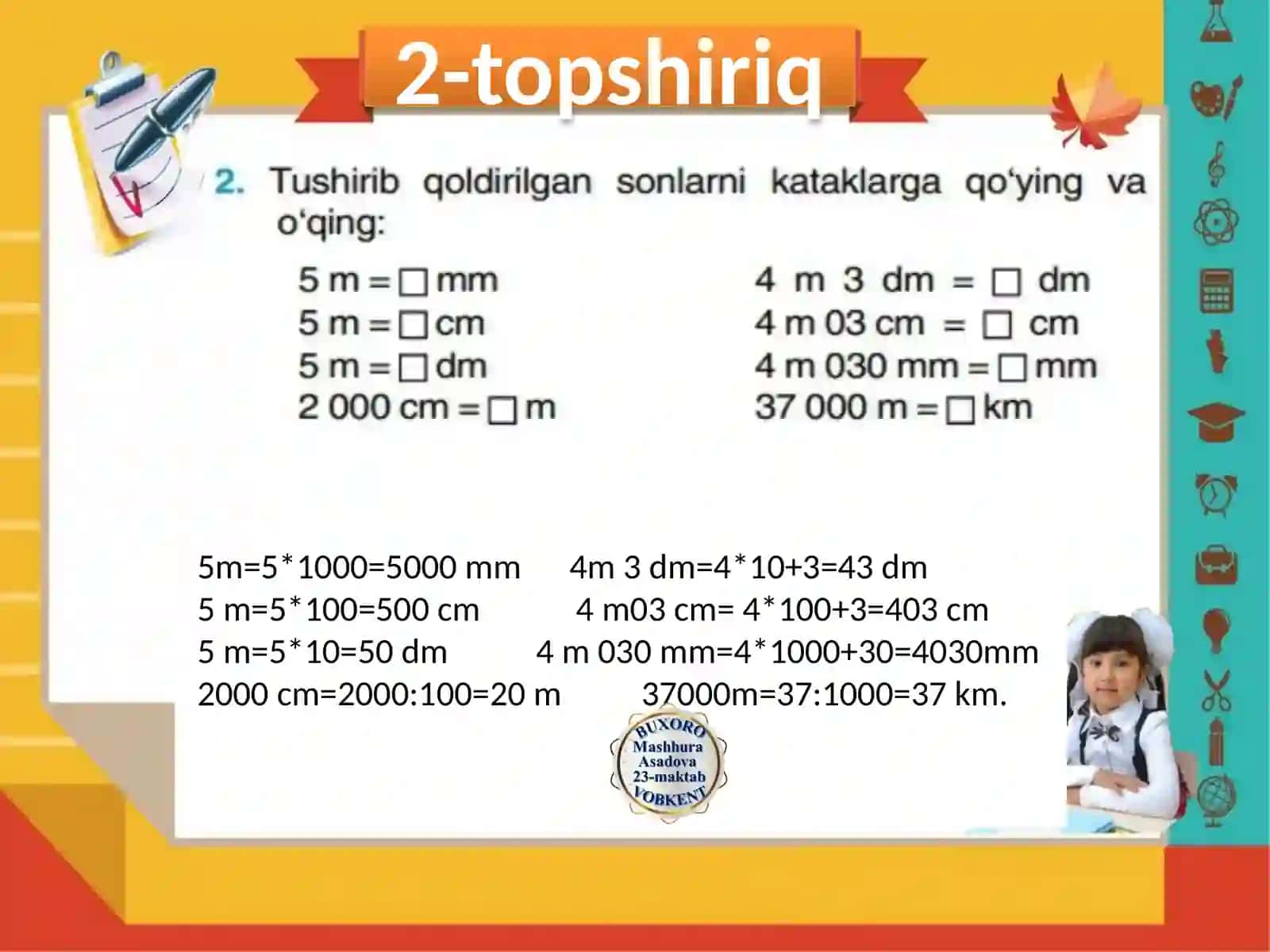 4-sinf Matematika fanidan masalalarga oid taqdimot 3