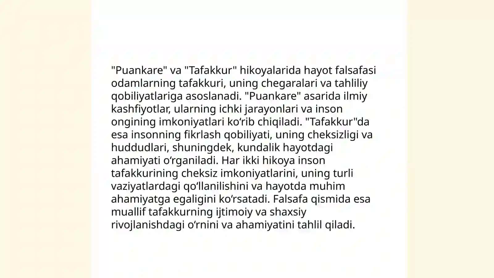 "Puankare " hikoyasi, "Tafakkur" hikoyasi va "Gorio ota" qiyosiy tahlili 3