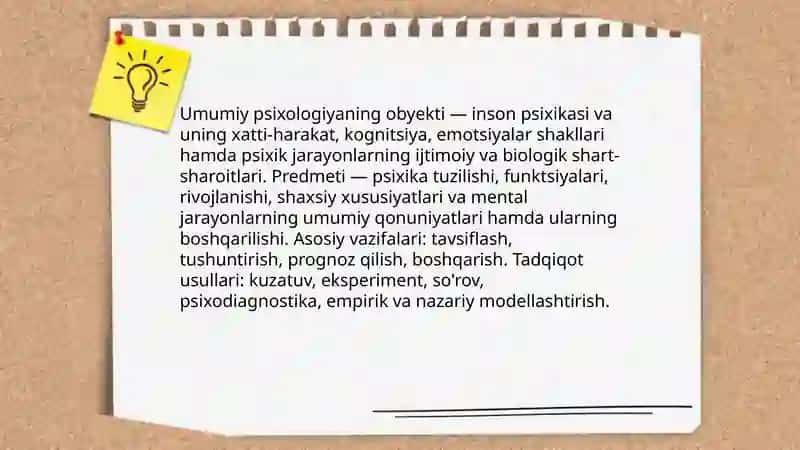 Umumiy psixologiya fanining predmeti vazifalari metodlari 3