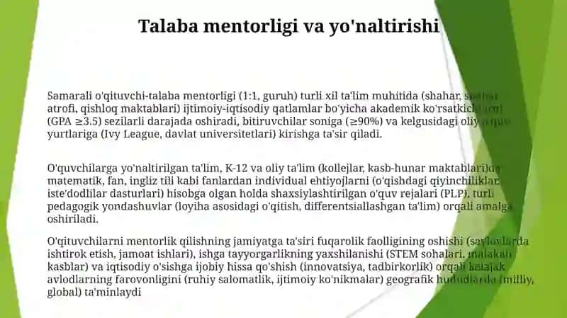 Samarali o'qituvchi-talaba mentorligi 3