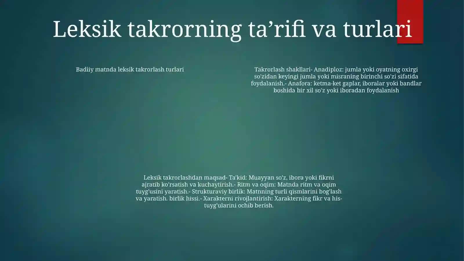 Badiiy Matnda Leksik Takror 3