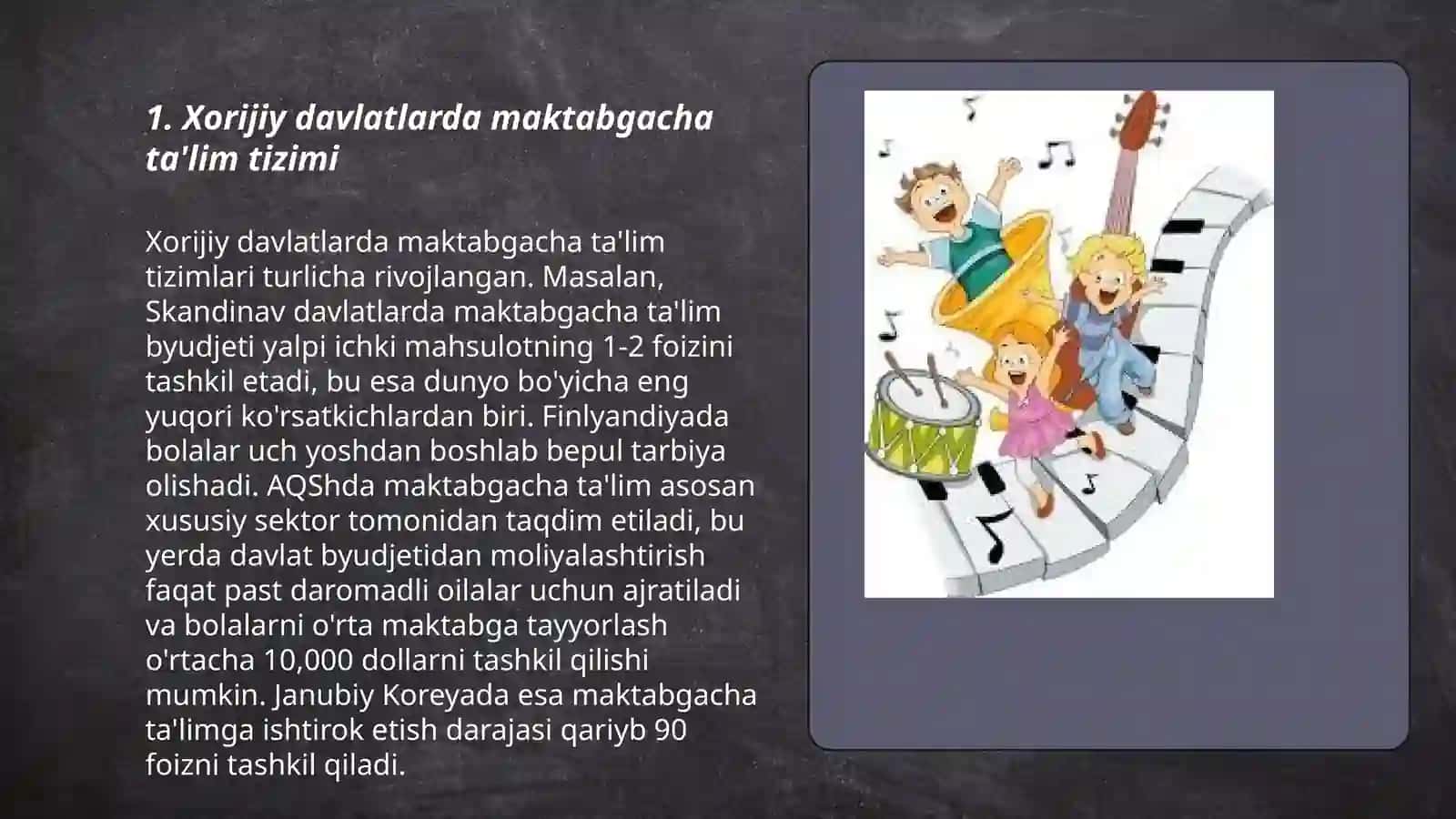 Xorijiy davlatlari maktabgacha ta’lim muassalarida va u yerda olib borilayotgan musiqa mashg’ulotlari 3