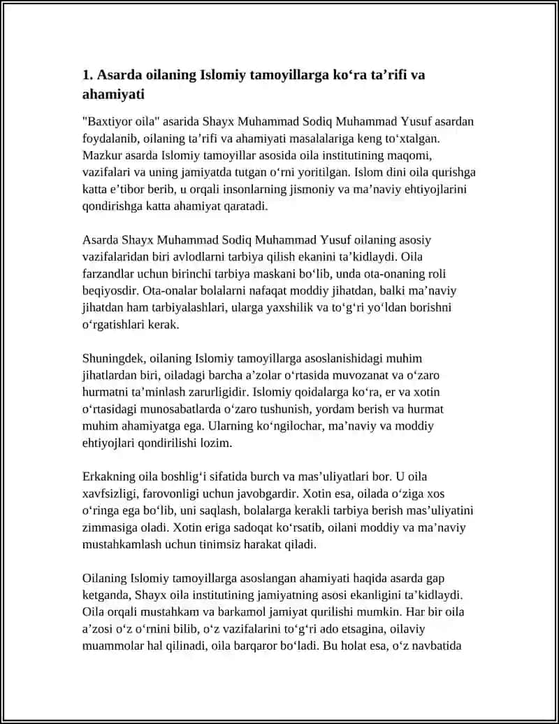 SHAYX MUHAMMAD SODIQ MUHAMMAD YUSUFNING "BAXTIYOR OILA" ASARIDA ISLOM QADRIYATLARINING TALQINI 3