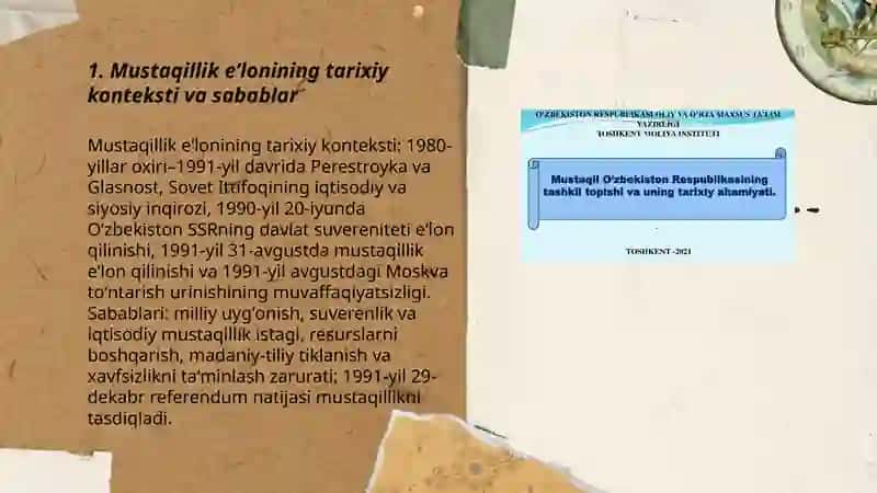 Mustaqil oʻzbekiston respublikasi tashkil topishi tarixiy ahamiyati 3