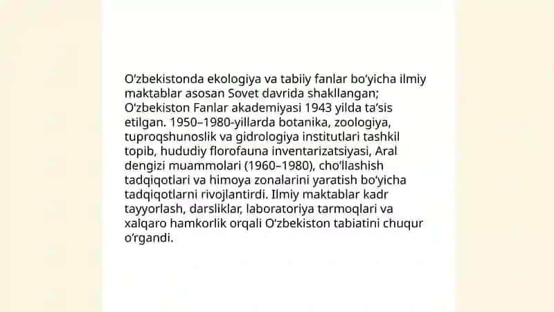 Oʻzbekistonda ekologiya va tabiiy fanlar boʻyicha ilmiy maktablarning tarixi va rivojlanishi 3