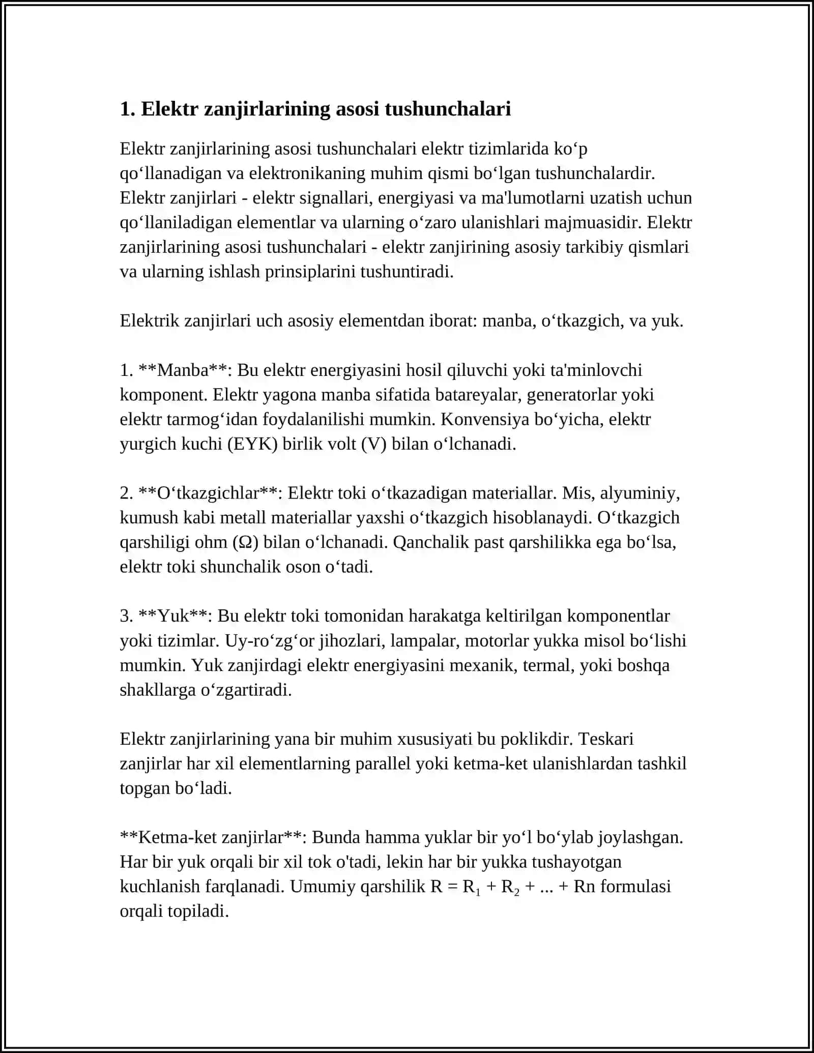 Elektr zanjirlarining asosi tushunchalari 3