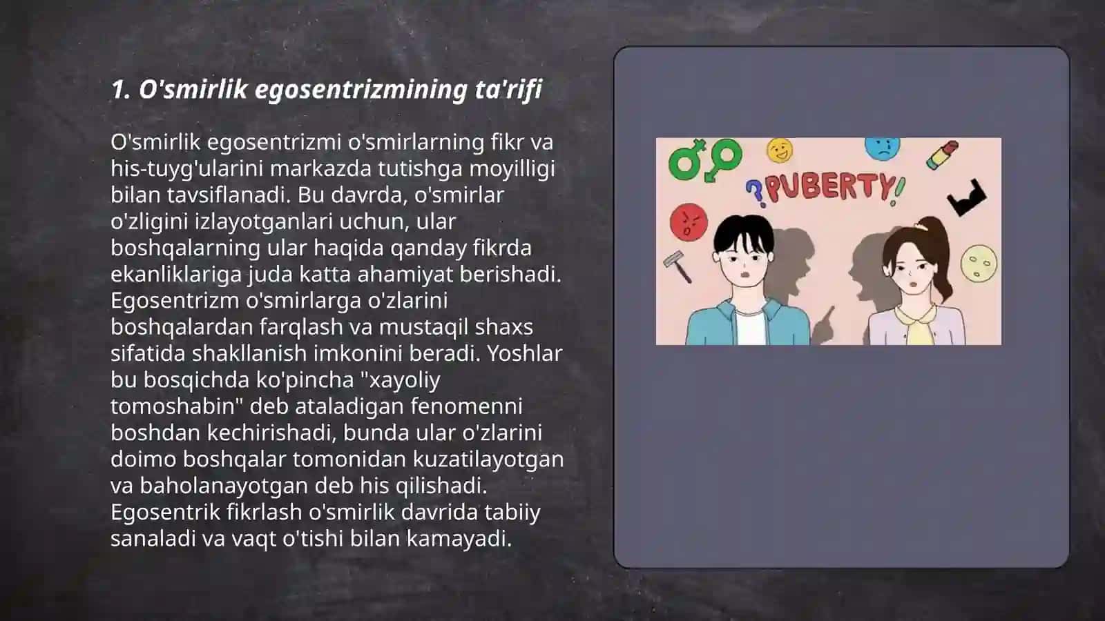 O'smirlik egosentrizmi namoyon bo'lishi 3