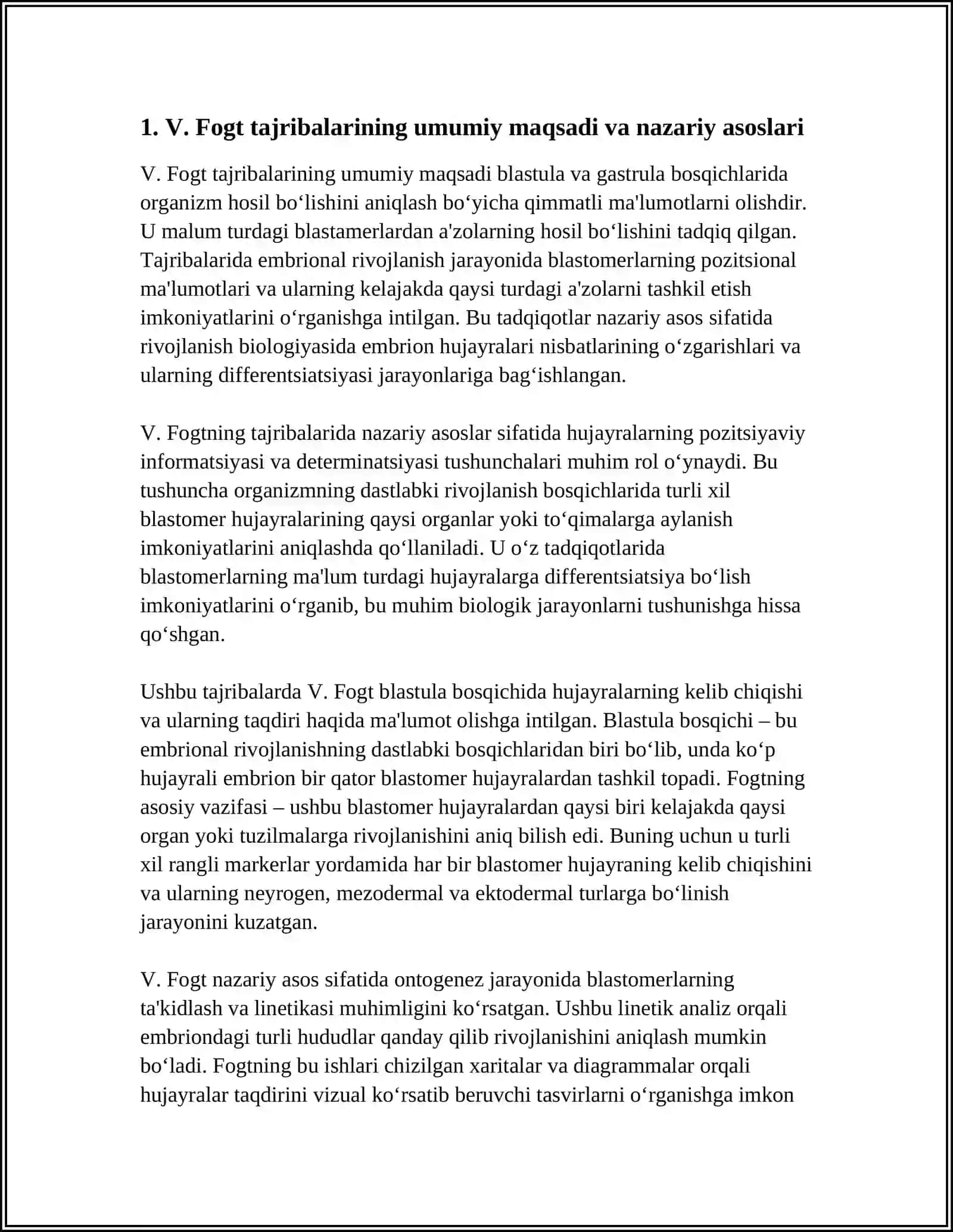 V. Fogt tajribalarining umumiy maqsadi va nazariy asoslari 3