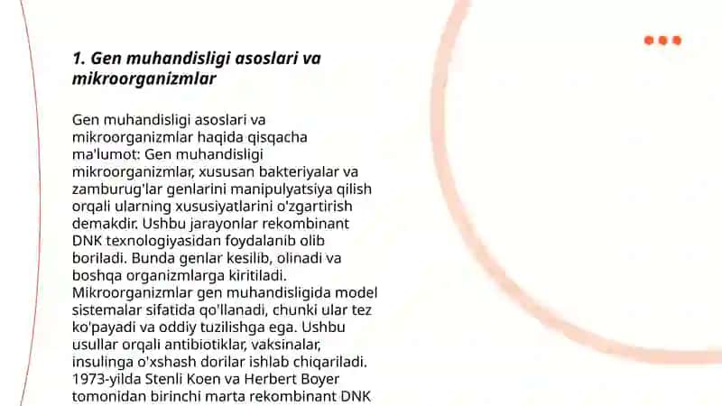Mikroorganizmlarni gen muhandisligida qoʻllanilishi va ushbu yoʻnalishda erishilgan yutuqlar 3
