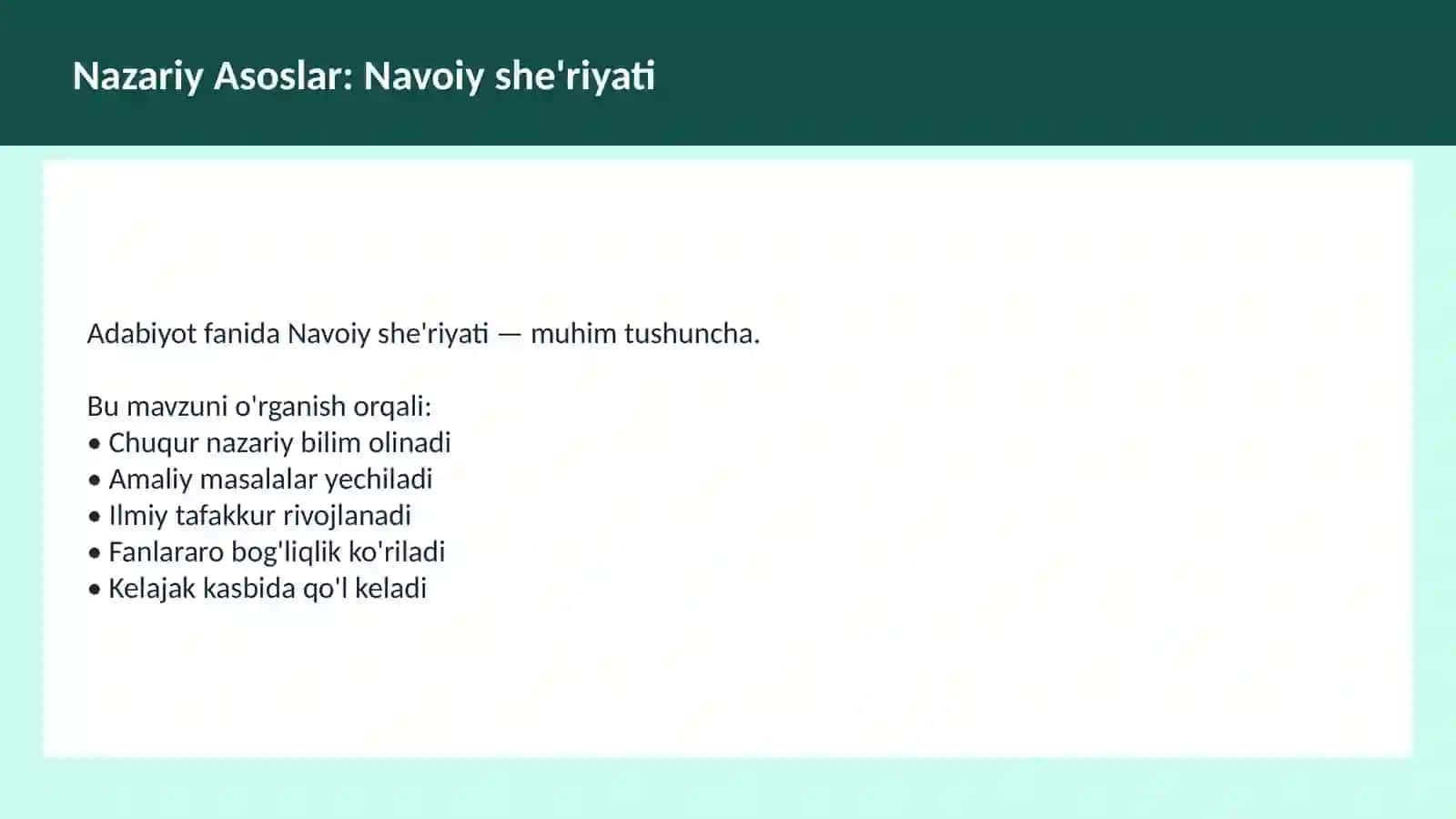 Alisher Navoiy O'qituvchilar va talabalar uchun dars ishlanma 3