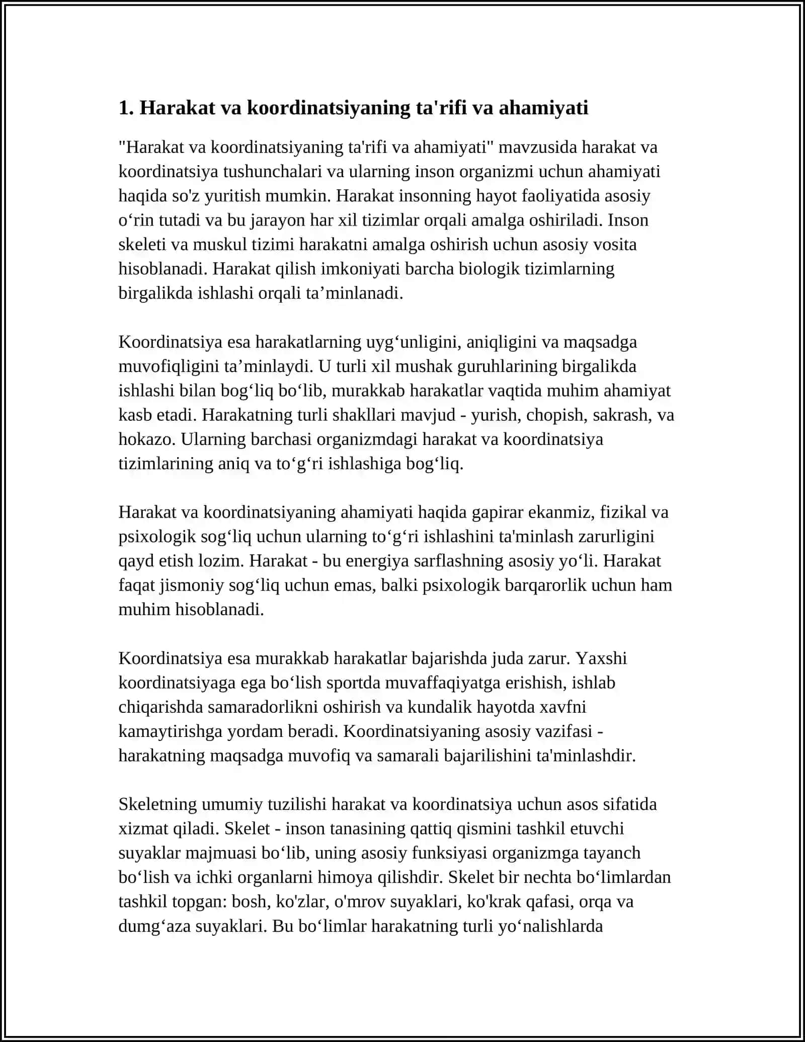 HARAKAT VA KOORDINATSIYANING AHAMIYATI. SKELETNING UMUMIY TUZILISHI 3