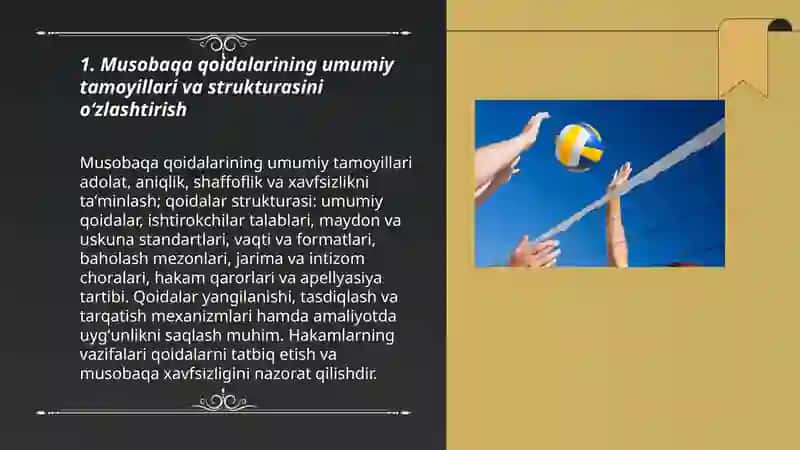 Musobaqa qoidasi va hakamlar funksiyalari haqidagibilimlarni o‘zlashtirish 3