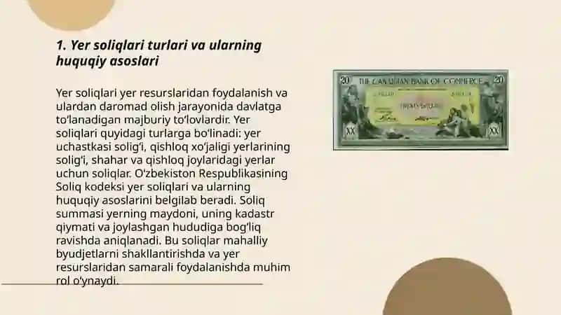 Yuridik shaxslardan undiriladigan yer soligʻi va uni soliq tizimida tutgan oʻrni 3