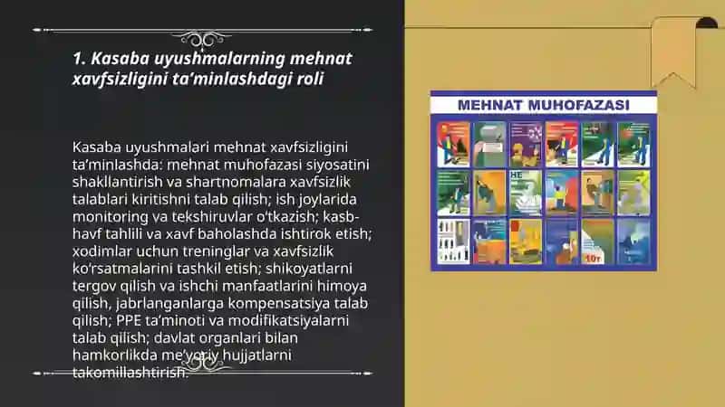 Mehnatni muhofaza qilish sohasida Oʻzbekiston Respublikasi kasaba uyushmalari faoliyati 3