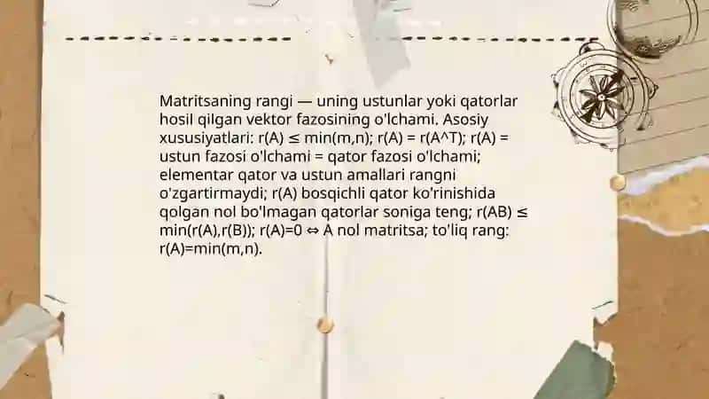 Matritsaning rangi haqidagi teorema 3