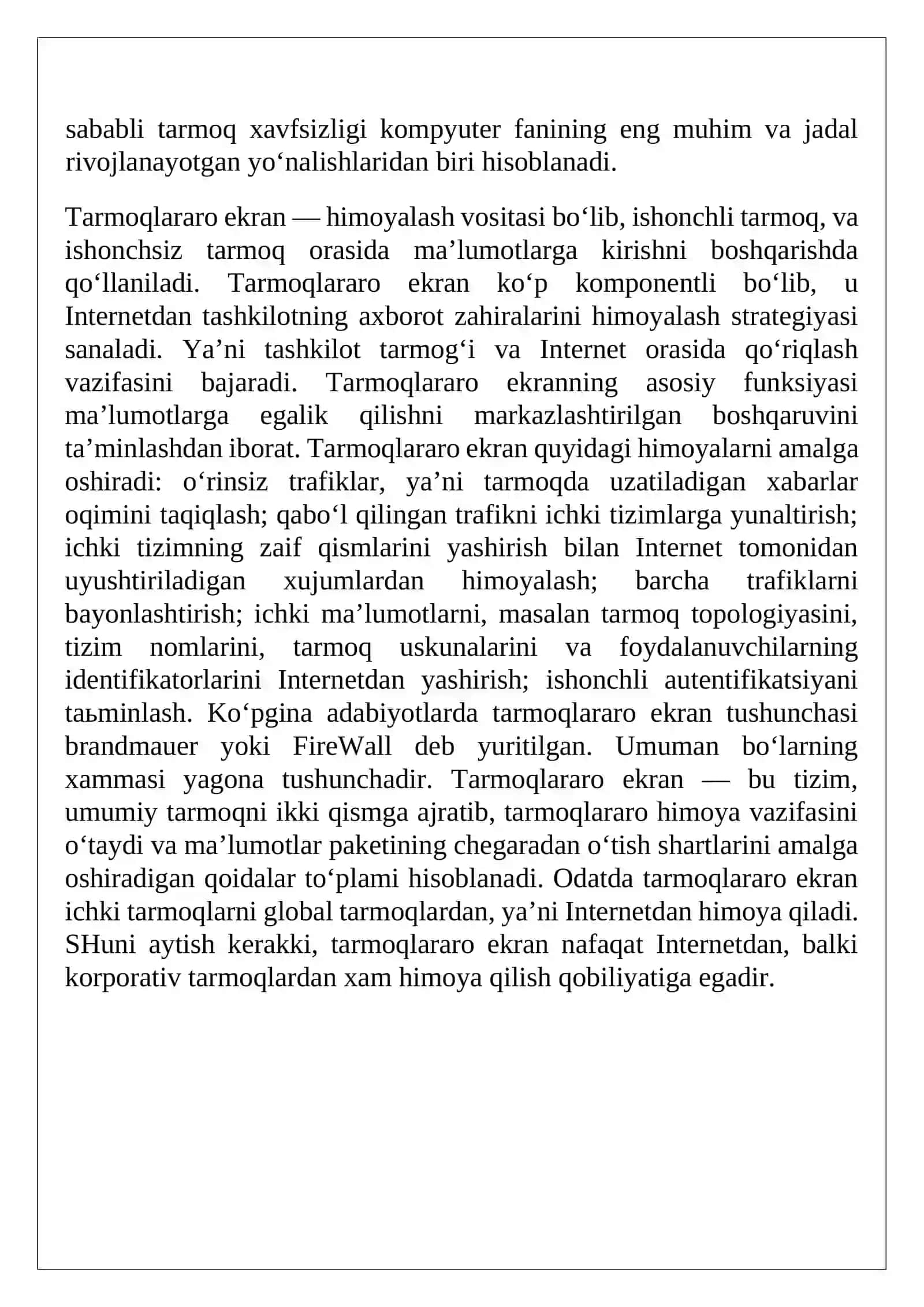 Tarmoqlararo ekranlarning turlari va funksiyalari hamda zamonaviy firewall’larning imkoniyatlari 3