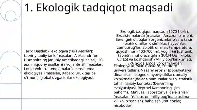 Ekologiya kursi maqsadi vazifasi va tuzilma tarixi 3