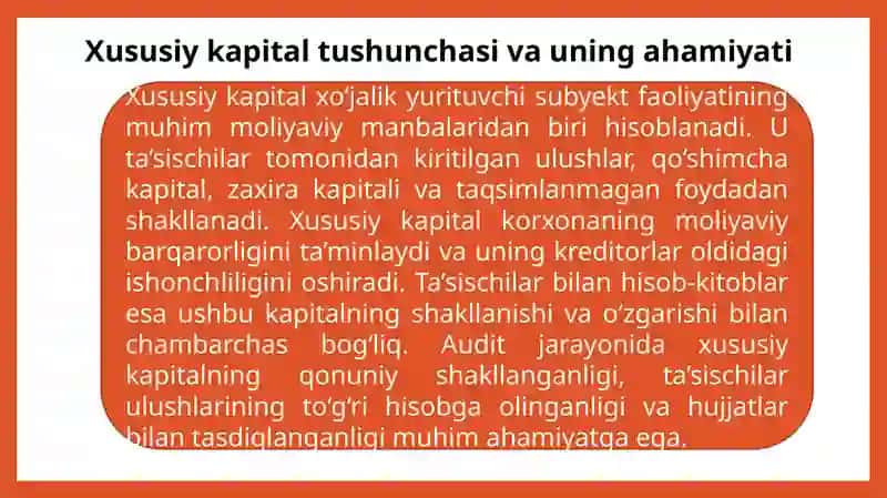 Xususiy kapital shakllanishi va ta’sischilar bilan hisoblashishlar auditi 3