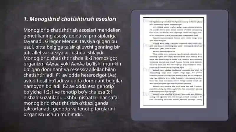 Monogibrid va poligibrid chatishtirishda belgilarning nasldan naslga ōtishi 3