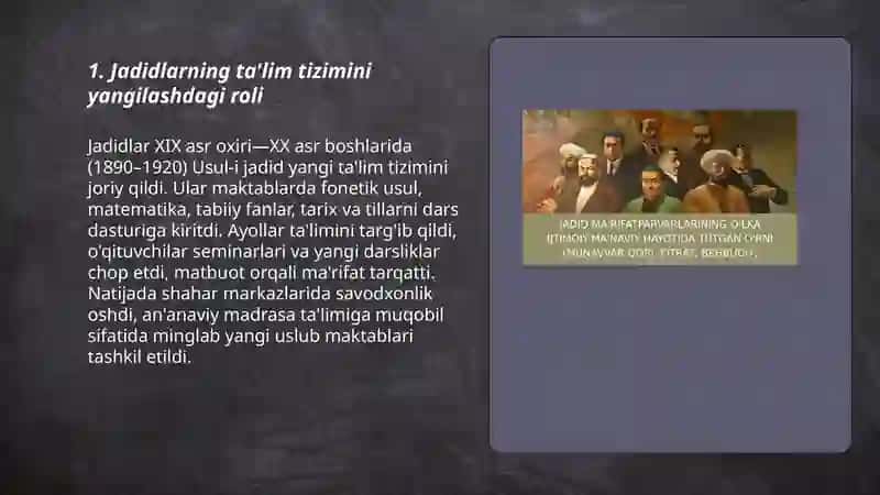 Jadid ma'rifatparvarlarining o'lka ijtimoiy va ma'naviy hayotdagi tutgan o'rni Adhamova. M 3