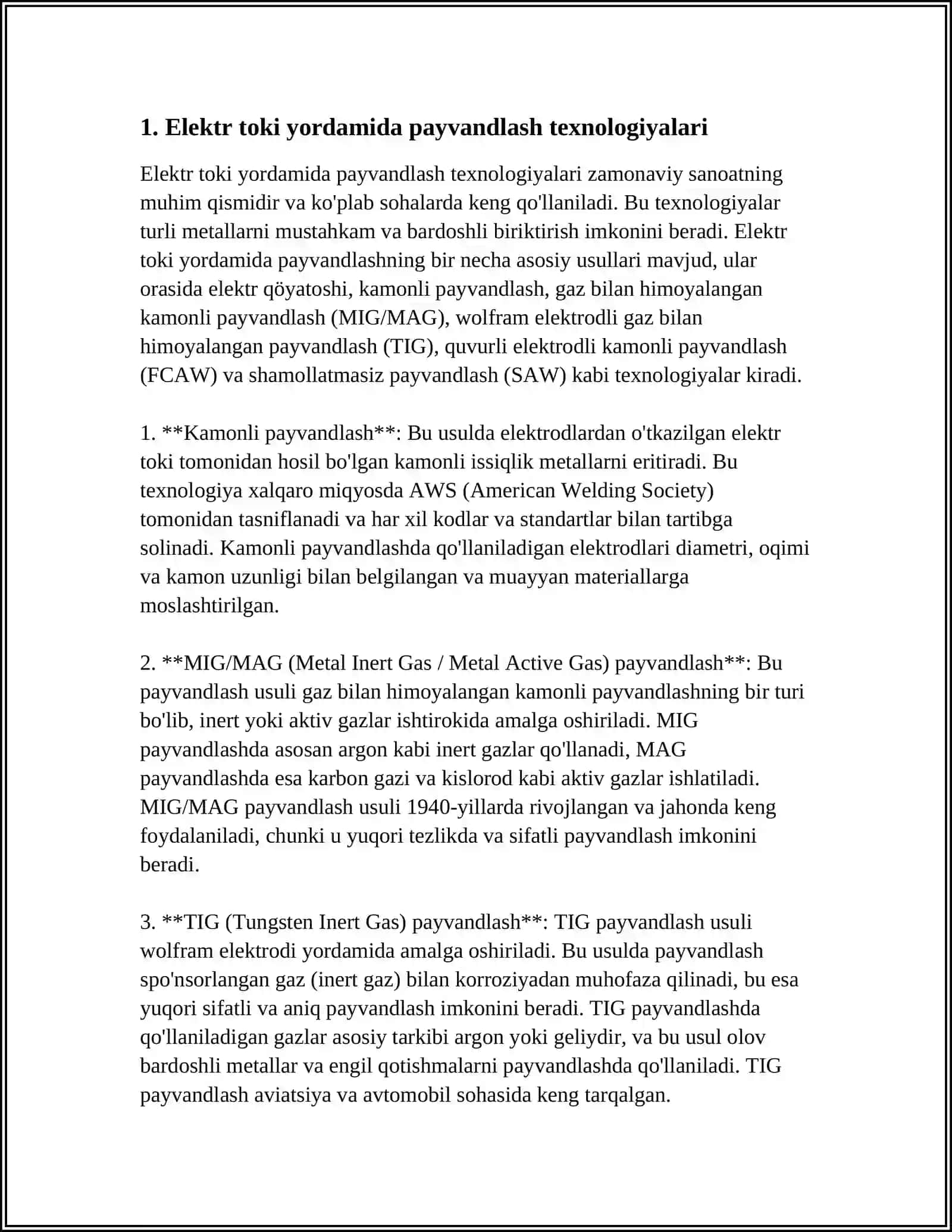 ELEKTR TOKI YORDAMIDA PAYVANDLANADIGAN DETALLAR VA ULARNI KUCHLANISHGA HISOBLASH 3
