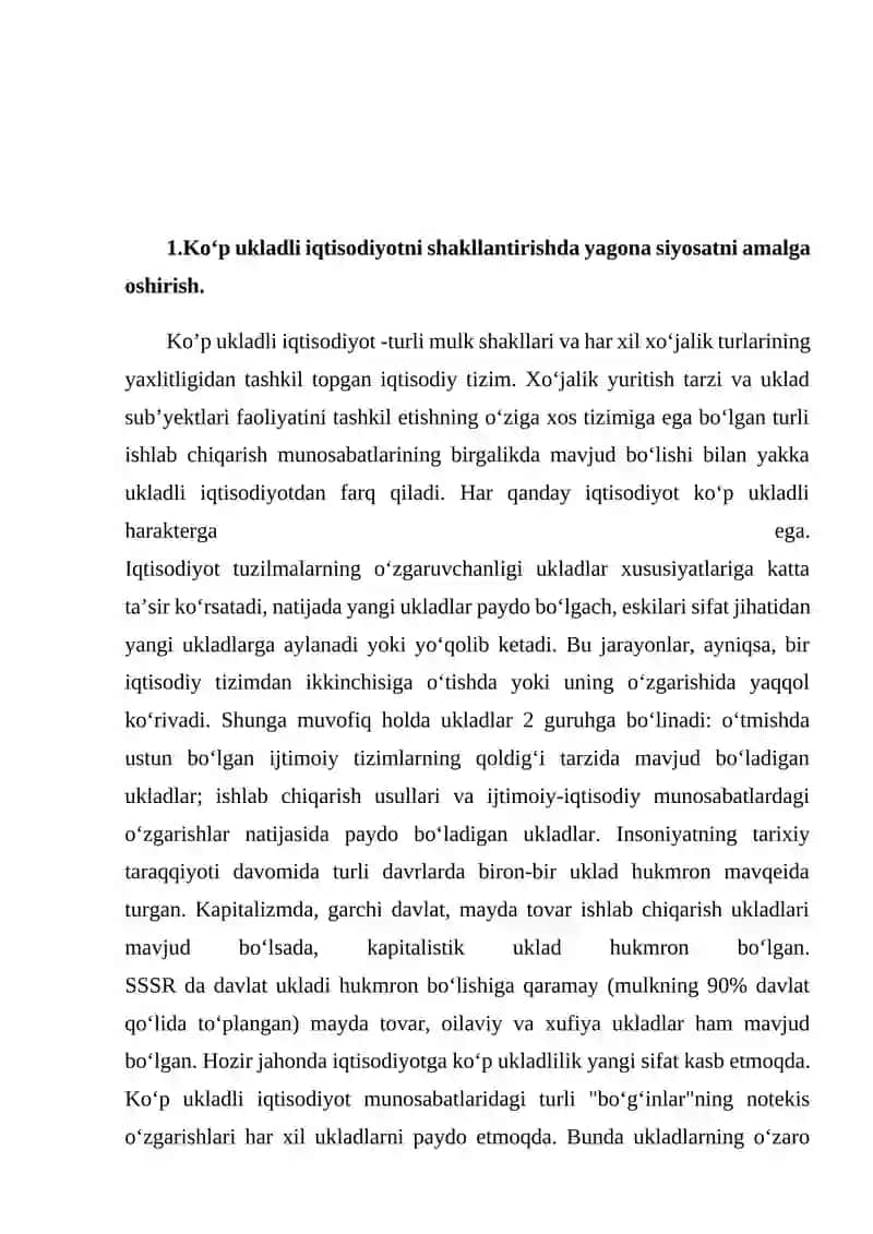 O'zbekistonda ko'p ukladli iqtisodiyot va mulkdorlar sinfining shakllanishi 3