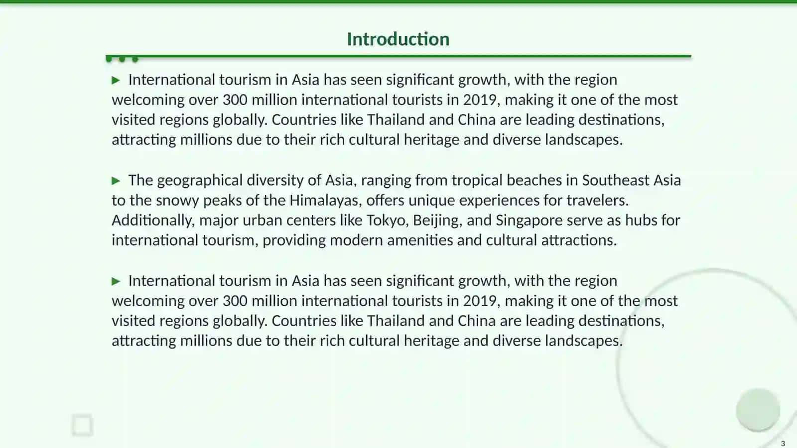 Geography of international tourism in the Asia 3