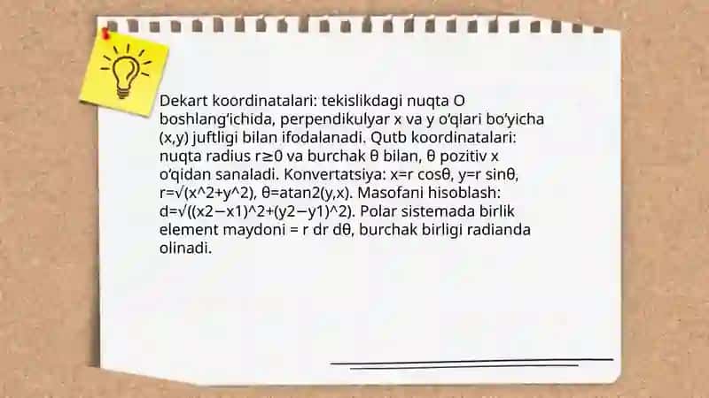 Dekart va qutb koordinatalari orasidagi bog'lanish 3