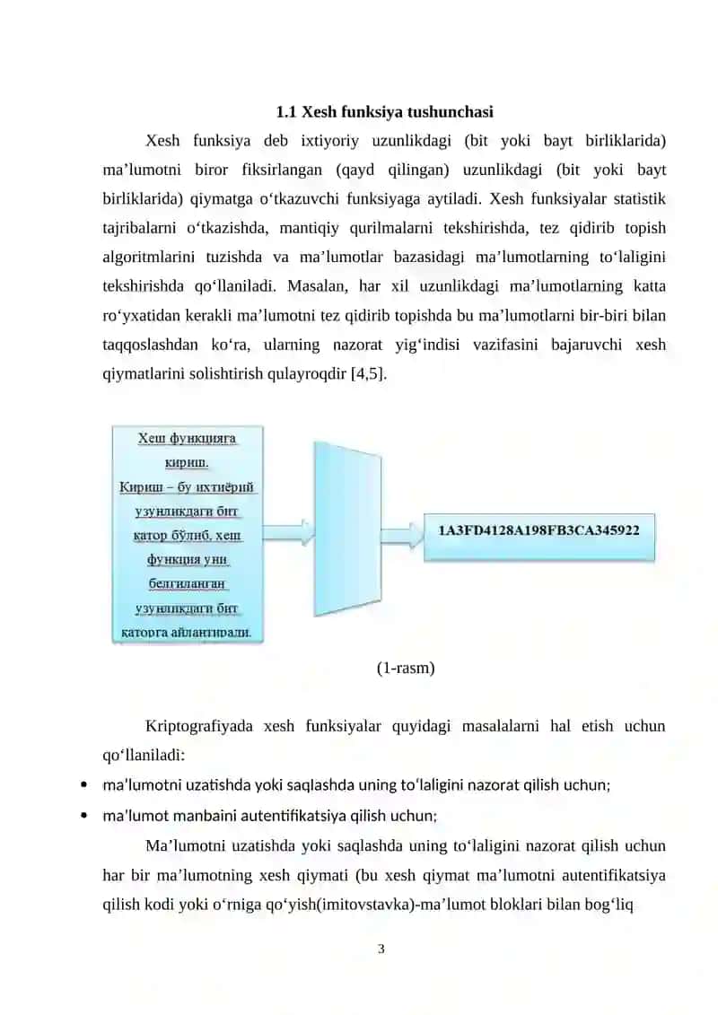 Xesh funksiya va uning axborotni himoyalash masalalarini yechishdagi o‘rni 3