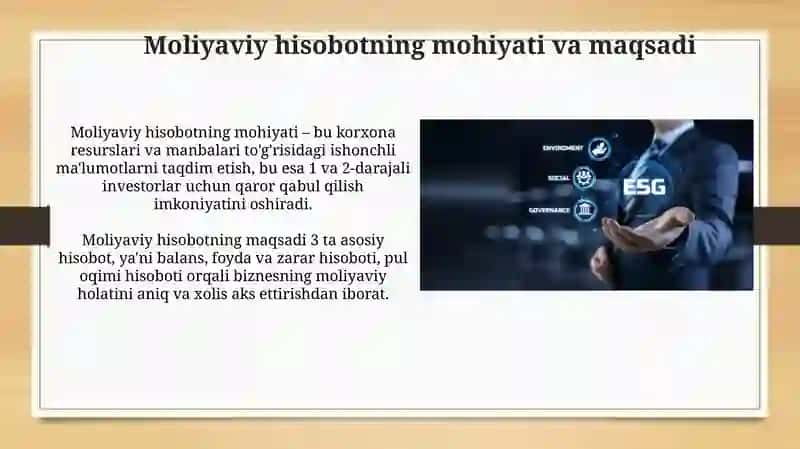 Biznesda moliyaviy hisobotning mazmunining zarurligi 3