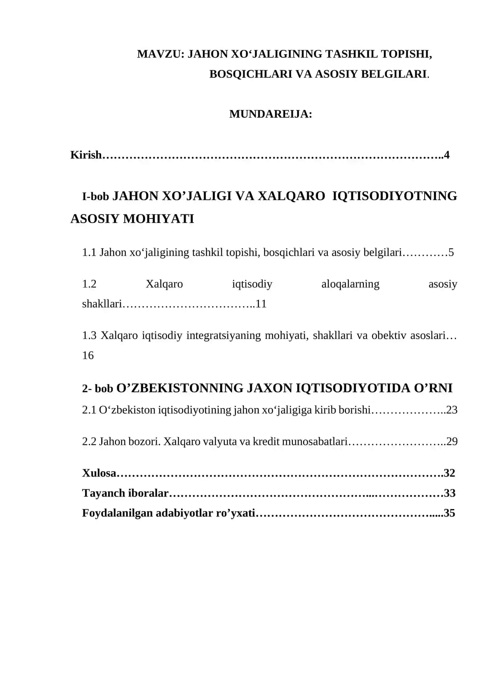 JAHON XO’JALIGINING TASHKIL TOPISHI, BOSQICHLARI VA ASOSIY BELGILARI 3
