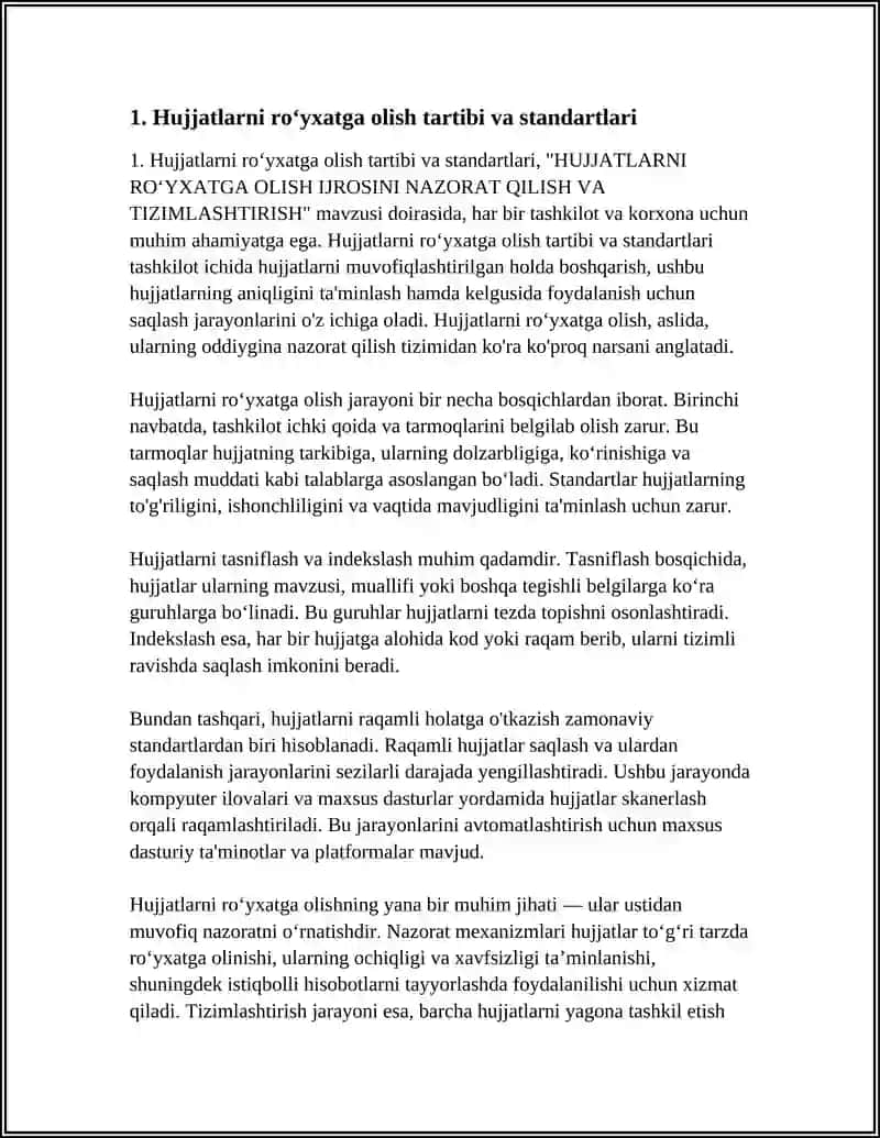HUJJATLARNI ROʻYXATGA OLISH IJROSINI NAZORAT QILISH VA TIZIMLASHTIRISH 3