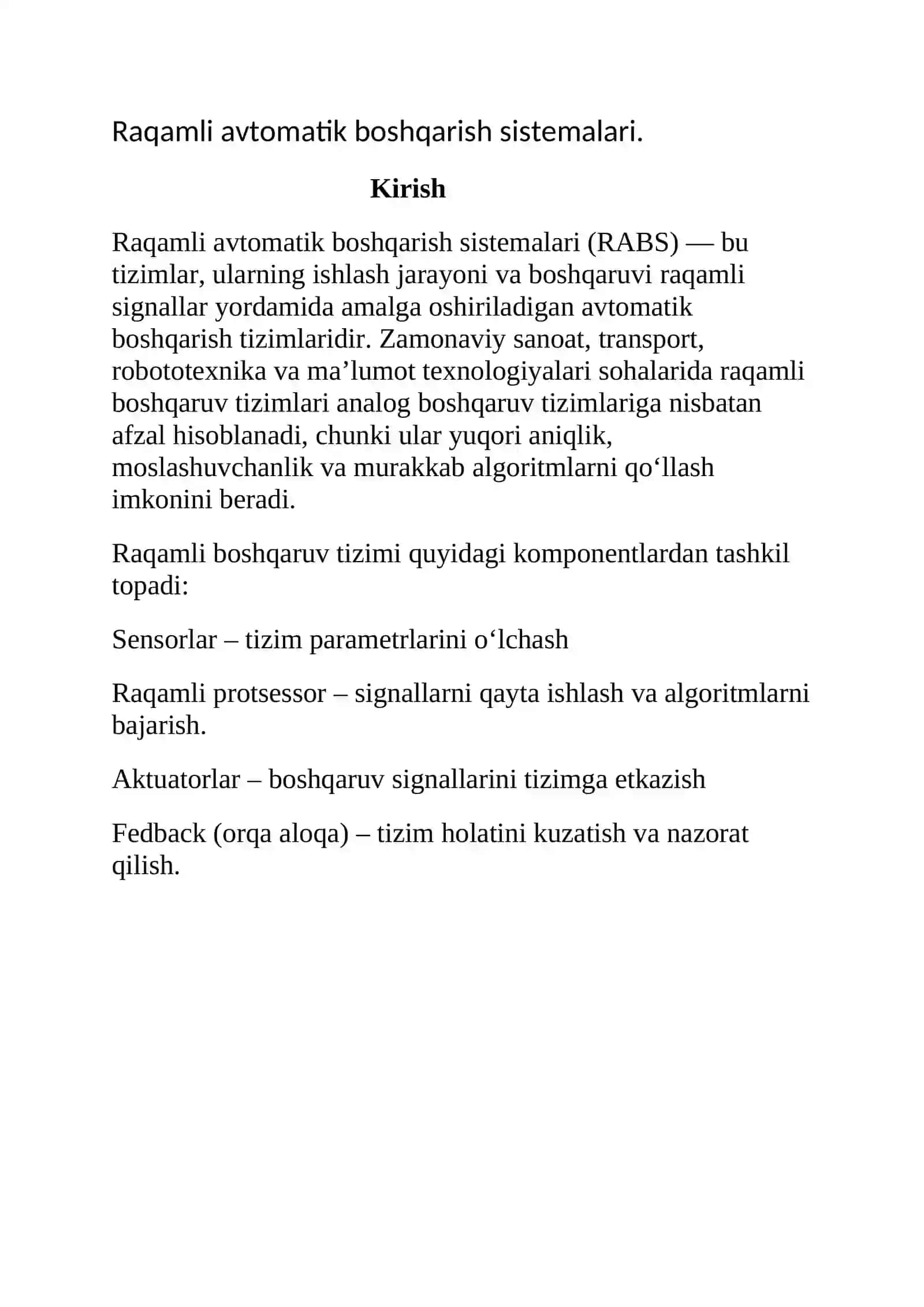 Raqamli avtomatik boshqarish sistemalari 3