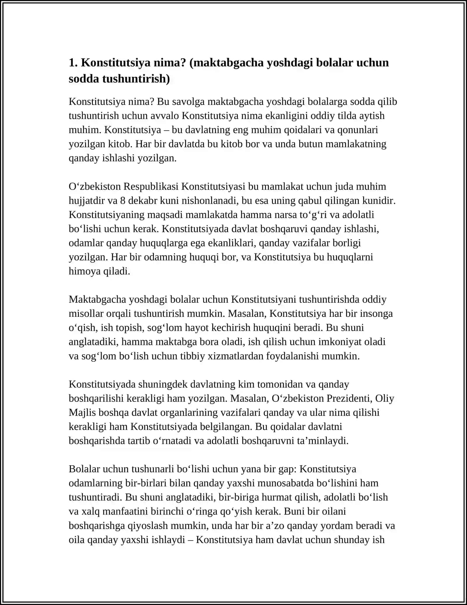 MAKTABGACHA YOSHDAGI BOLALARNI OʻZBEKISTON RESPUBLIKASI KONSTITUTSIYASI BILAN TANISHTIRISH 3