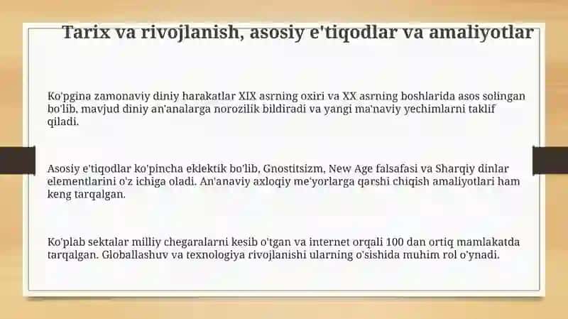 Zamonaviy diniy harakatlar va sektalar 3