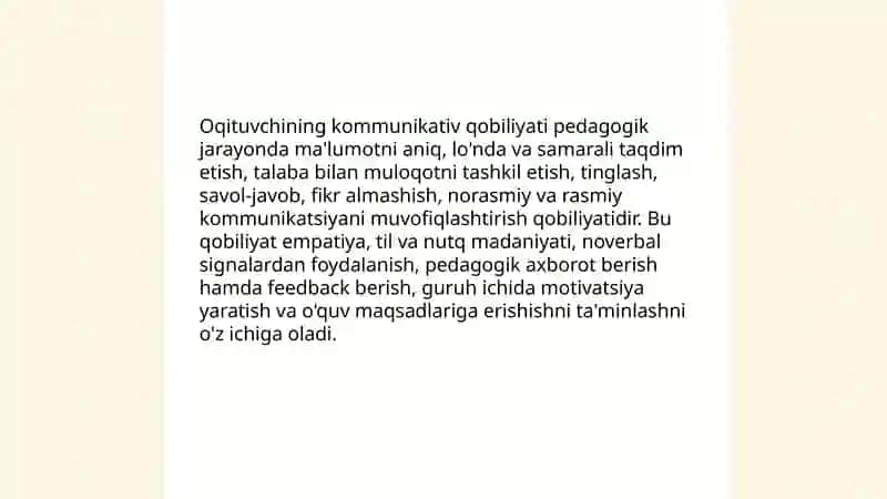 Oqituvchining kommunikativ qobiliyatini shakllantirishga qoyiladigan talablar 3