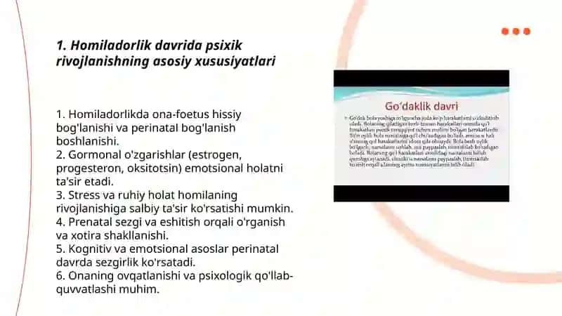 Ontagenizning ilk bosqichlarida insonning psixik rivojlanishga xos xususiyatlari 3