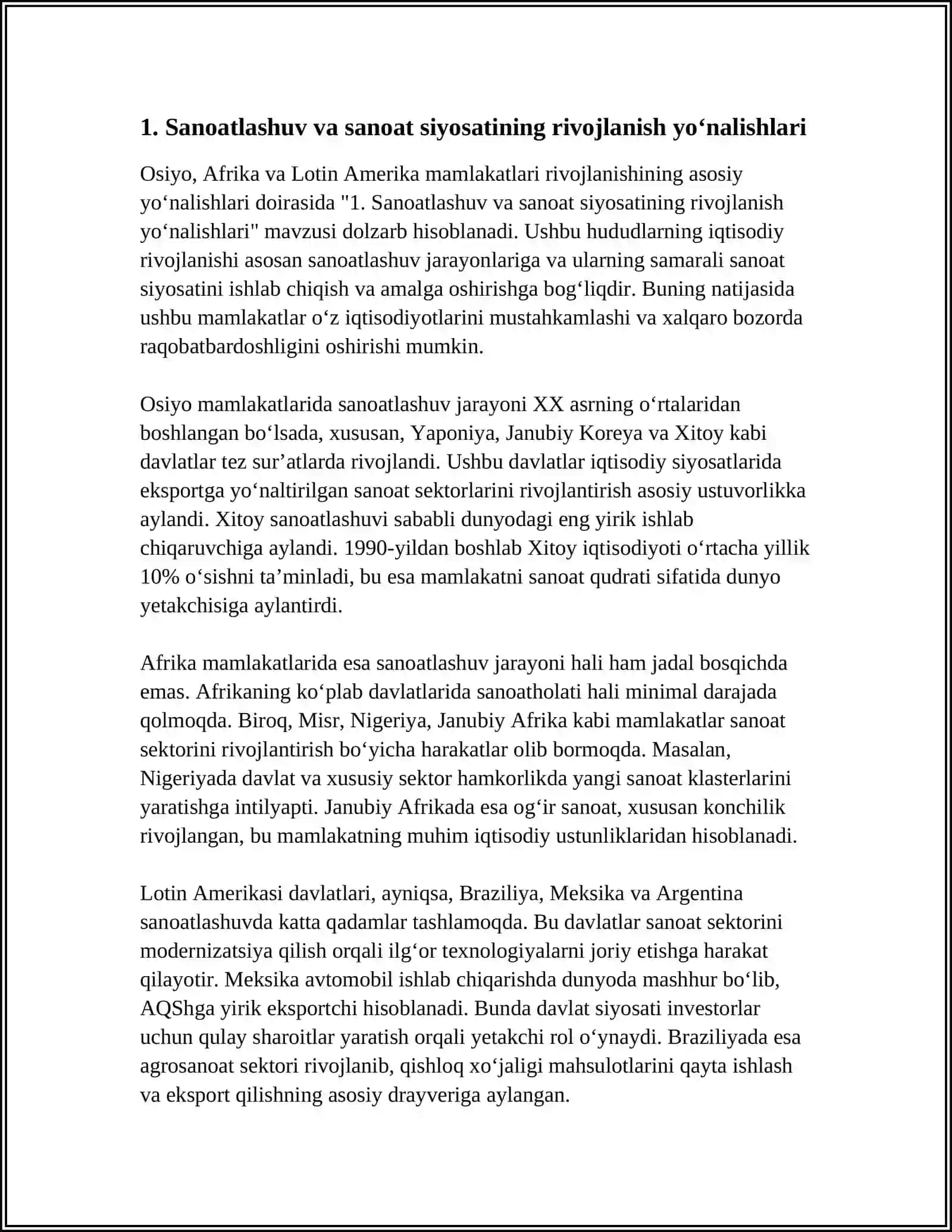 OSIYO, AFRIKA VA LOTIN AMERIKA MAMLAKATLARI RIVOJLANISHINING ASOSIY YO‘NALISHLARI 3