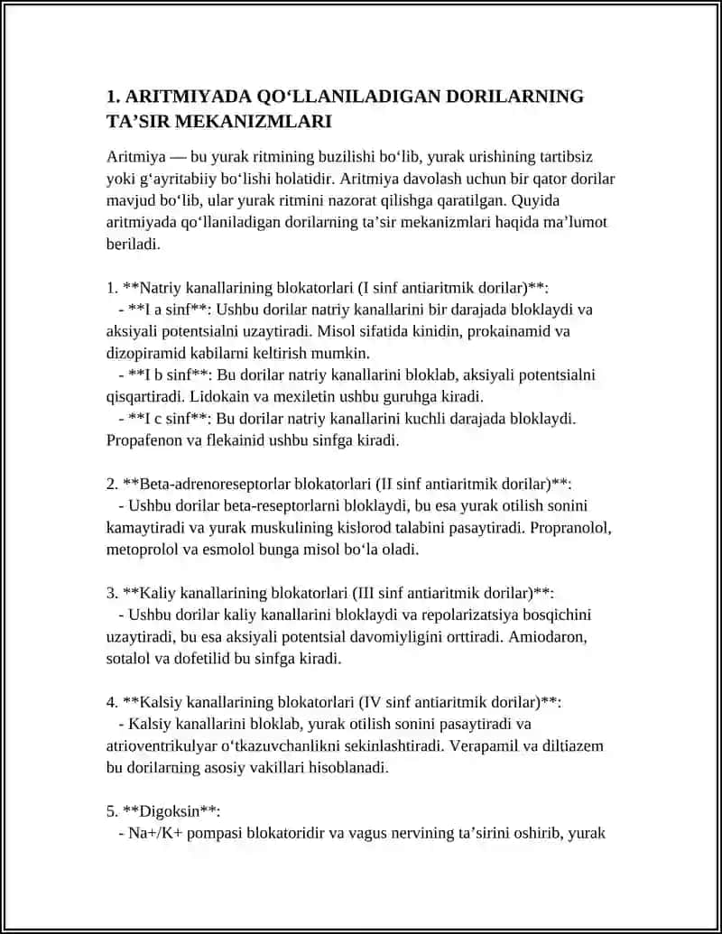 ARITMIYADA QOʻLLANILADIGAN DORI VOSITALARINING FARMAKODINAMIKASI 3
