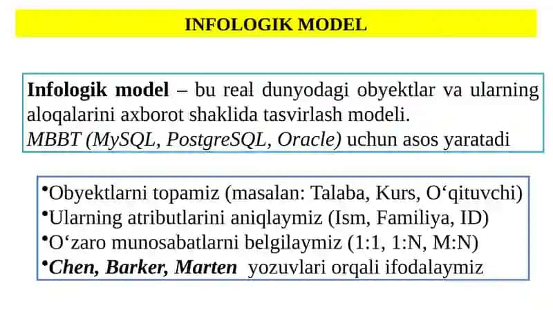 Ma’lumotlar bazasini infologik loyihalashtirish va ER diagrammalar 3