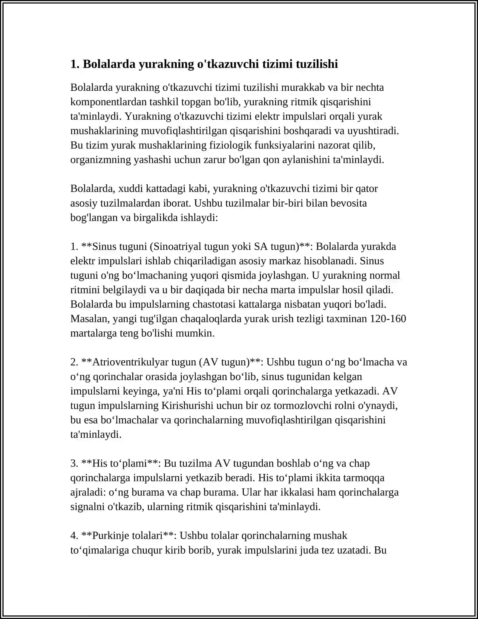 BOLALARDA YURAKNING O’TKAZUVCHI TIZIMI HUSUSIYATLARI, QON AYLANISHINING NERV TIZIMI TOMONIDAN BOSHQARILISHI, YURAK FAOLIYATINI BOSHQARISHDA ADASHGAN VA SIMPATIK NERV TONUSI NISBATI 3
