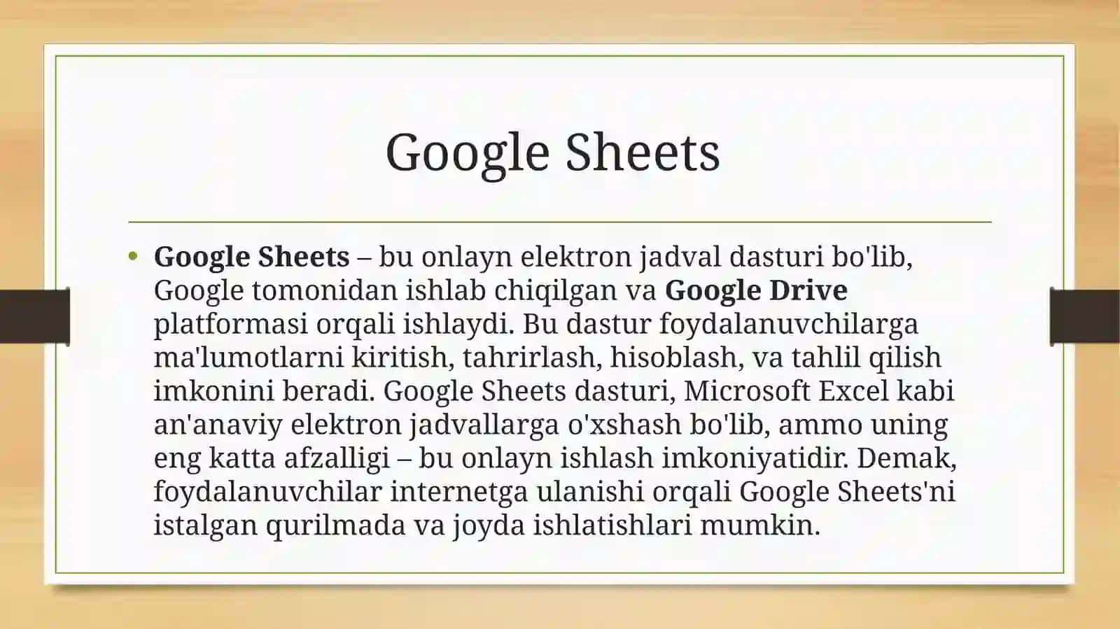 GOOGLE SHEETSDA JADVALLAR YARATISH 3
