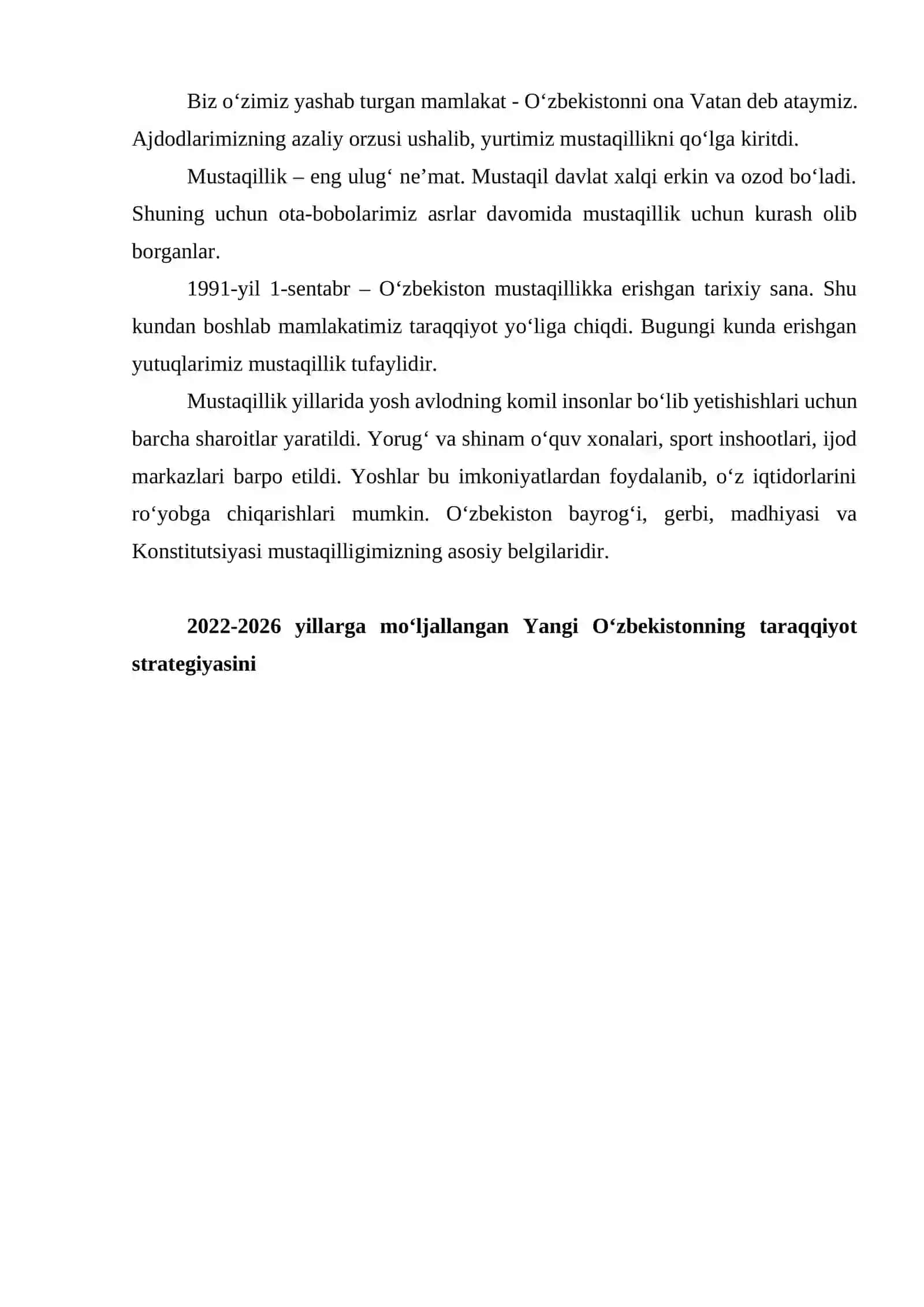“VATAN UCHUN, MILLAT UCHUN, XALQ UCHUN!” mavzusidagi bir soatli dars ishlari 3