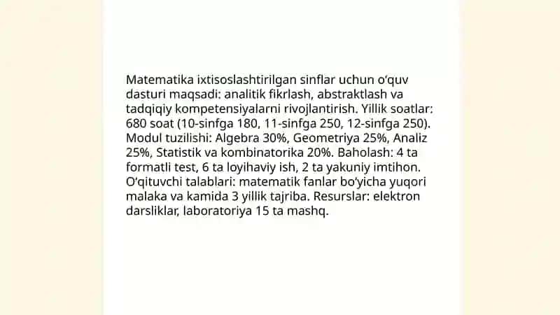 Matematikaga ixtisoslashtirilgan sinflarada oʻqitishni tashkel etish 3