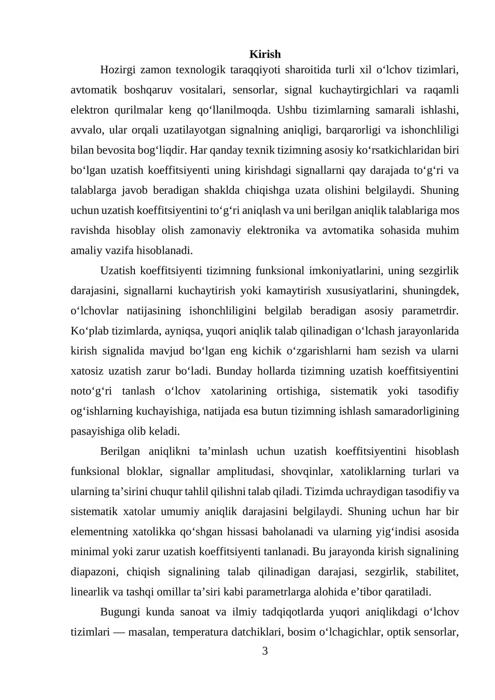 Uzatish koeffitsiyenti tushunchasi va tizim aniqligining nazariy asoslari 3
