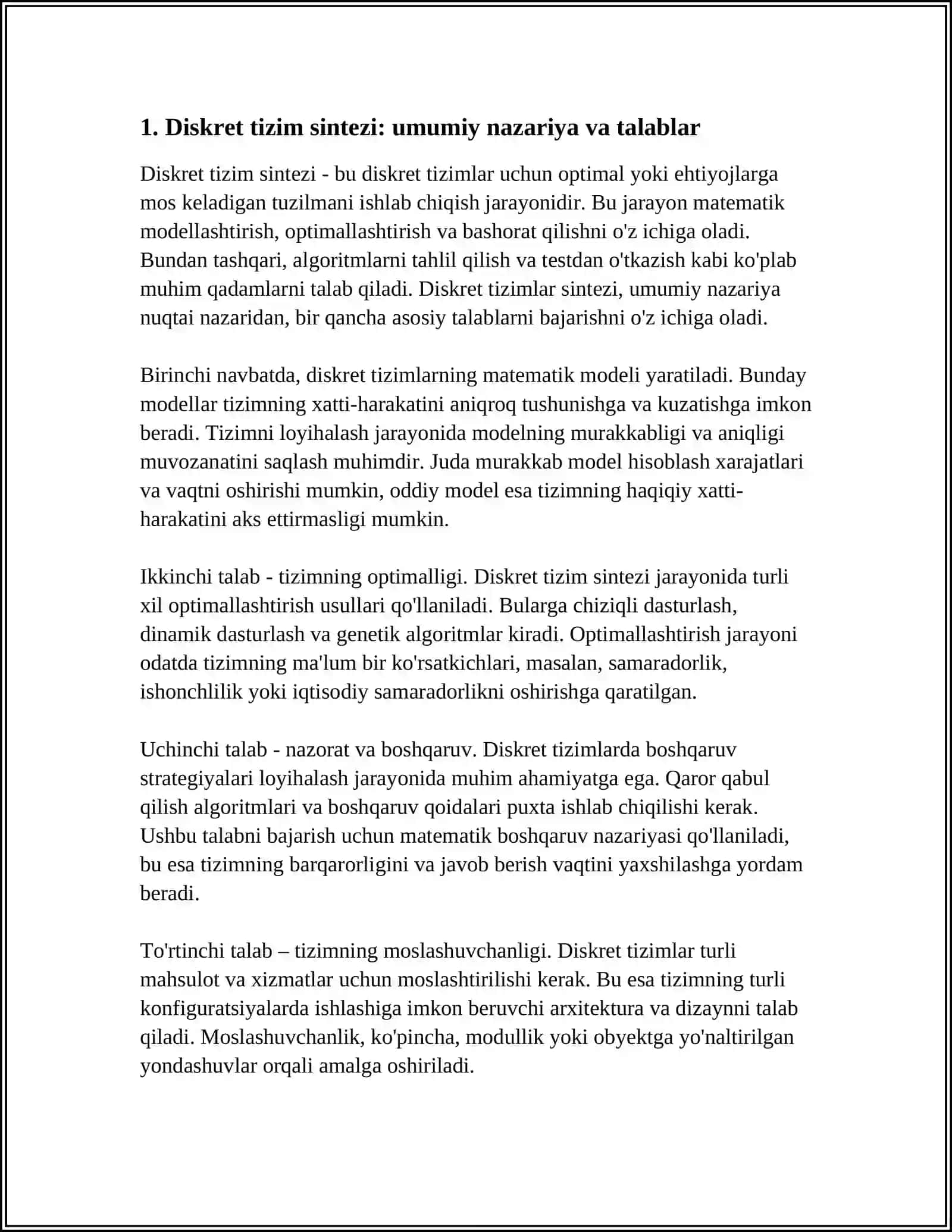 DISKRET TIZIMLAR SINTEZI 3